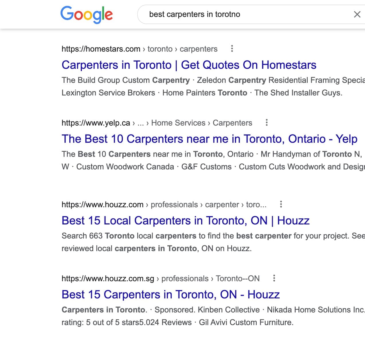 Google search results